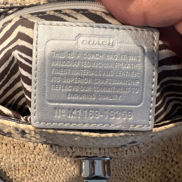 Coach Straw handbag with brown zebra interior lining - great condition - Picture 4 of 7